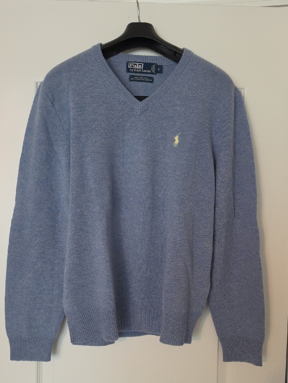 Polo by Ralph Lauren Light Blue V-Neck Sweater with Embroidered Pony